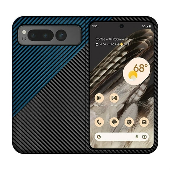 SaniMore for Google Pixel Fold 7.6" 2023 Case, Slim Case Carbon Fiber Support Wireless Charging Shockproof Anti-drop Lens All-inclusive Heavy Duty Protective Anti-fingerprint Magnetic Case, Blackblue