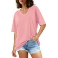 thumbnail image 3 of Fancyglim Women Half Sleeve Tunic Top V Neck Oversized Cotton T Shirt Pink 2XL, 3 of 7