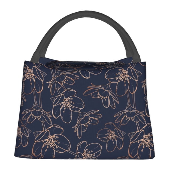 Fotbe Copper-Gold Gloss Outline Cherry Bolsa Térmica Portátil con Estampado, Bolsa de Entrega de Alimentos Aislada, Bolsa Reutilizable de Gran Capacidad para Comidas y Supermercado