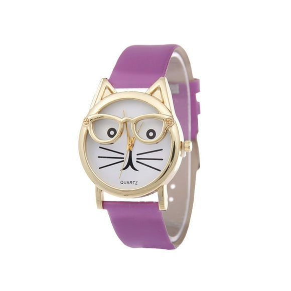 Hearth & Glasses Cat Cartoon Watch Small Fresh Ladies Belt Fashion Women's Watch 38mm Watch Bracelet for Small Wrist Women Mens Watch with Date Men's Watch Leather Watch Bands for Men Light up Couples