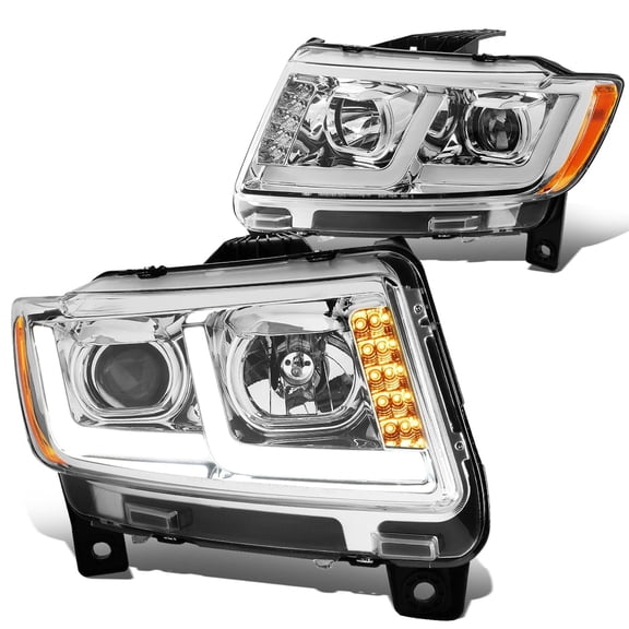 DNA Motoring For 11-13 Jeep Grand Cherokee LED DRL Projector Headlight Lamps Pair Chrome Amber