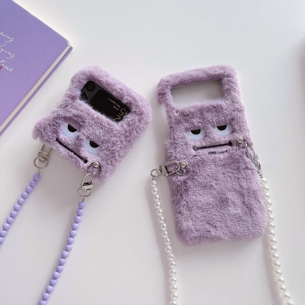 for Samsung Galaxy Z Flip 4 Plush Case with Luxury Crossbody Pearl