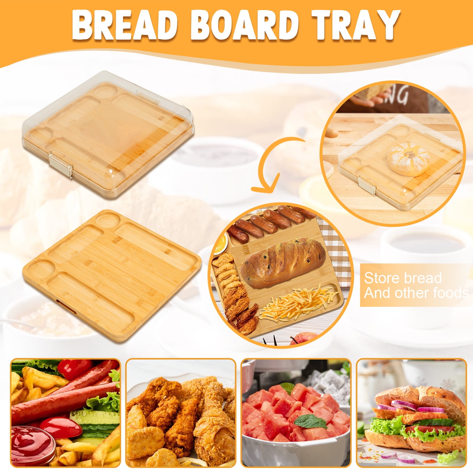 Square Cheese Board With Lid Bamboo Bread Board, Pizza Chopping Board Wooden Serving Tray Bamboo Cheese Board For Appetizers.