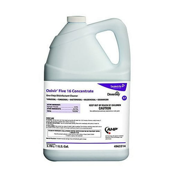 Diversey Oxivir Five 16 Concentrate One-Step Premium Disinfectant Cleaner, 1 Gallon Bottle, 4 Bottle Value Pack