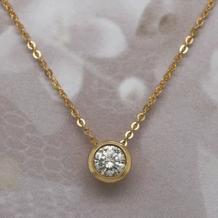 1.00 Ct Round Cut Lab Created Diamond Bezel Set Pendant Necklace 18" 14K Yellow Gold Plated