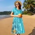 thumbnail image 4 of Picia Coral And Seashell On The Beach Pattern Women's Short Sleeve Summer Dress Pleated Loose Swing Knee Length Short Sleeve Swing Dresses, 4 of 6