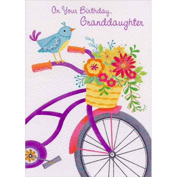 Designer Greetings Flower Basket on Purple Bike Birthday Card for Granddaughter