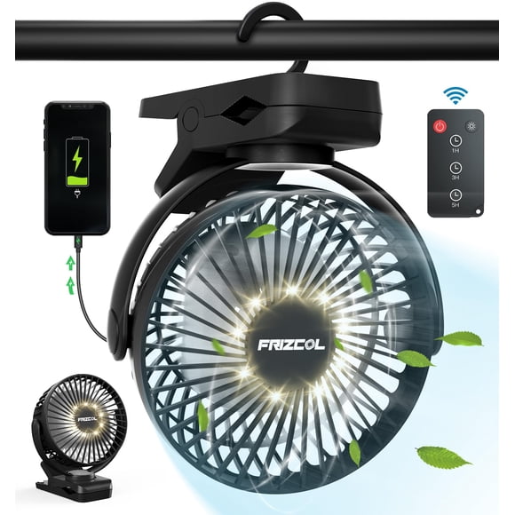 Ventilador Portátil Con Clip, 65 Horas De Trabajo, Ventilador Para Acampar Con Luces Led Y Gancho, Ventilador Con Batería De 12000 De Capacidad, Con Abrazadera, Recargable Por Usb Para Escritorio, Tie