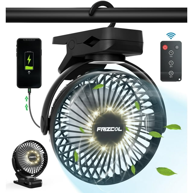 Ventilador Portátil Con Clip, 65 Horas De Trabajo, Ventilador Para Acampar Con Luces Led Y Gancho, Ventilador Con Batería De 12000 De Capacidad, Con Abrazadera, Recargable Por Usb Para Escritorio, Tie