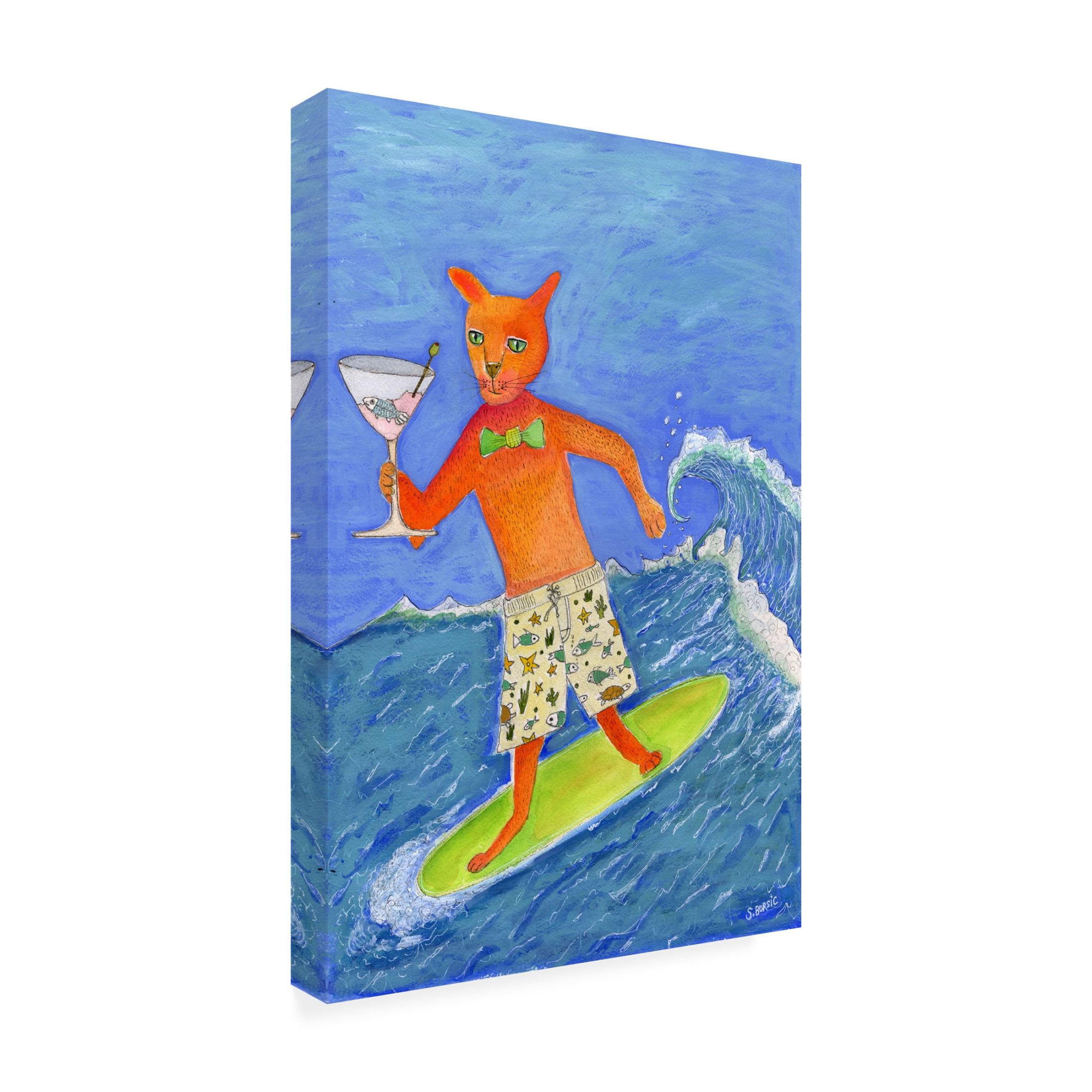 Trademark Fine Art Sharyn Bursic  Surfing Cocktail Cat Canvas Wall Art