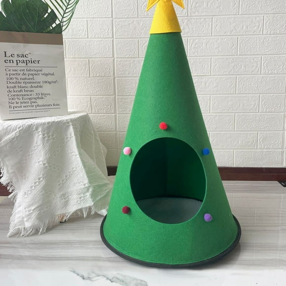 Christmas Tree Decorations,Christmas Cats Bed Christmas Treepet House Felts Xmas Tree Shape Cats Tent Cave Bed Doggy Cagenest Castle for Small Animals Cats Dog Christmas Home Decoration