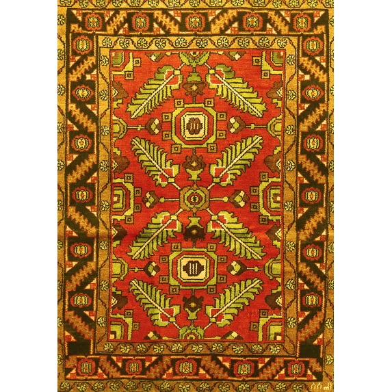 Ahgly Company Indoor Rectangle Persian Yellow Traditional Area Rugs, 7' x 9'