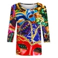 thumbnail image 4 of Penkiiy Blouse Carnaval Manches 3/4 Chemise de Printemps Quotidienne Tee Imprimé Masque Blouse Mardi Gras Col Rond 2024 Tee Tunique Habillée m Multicolore, 4 of 5