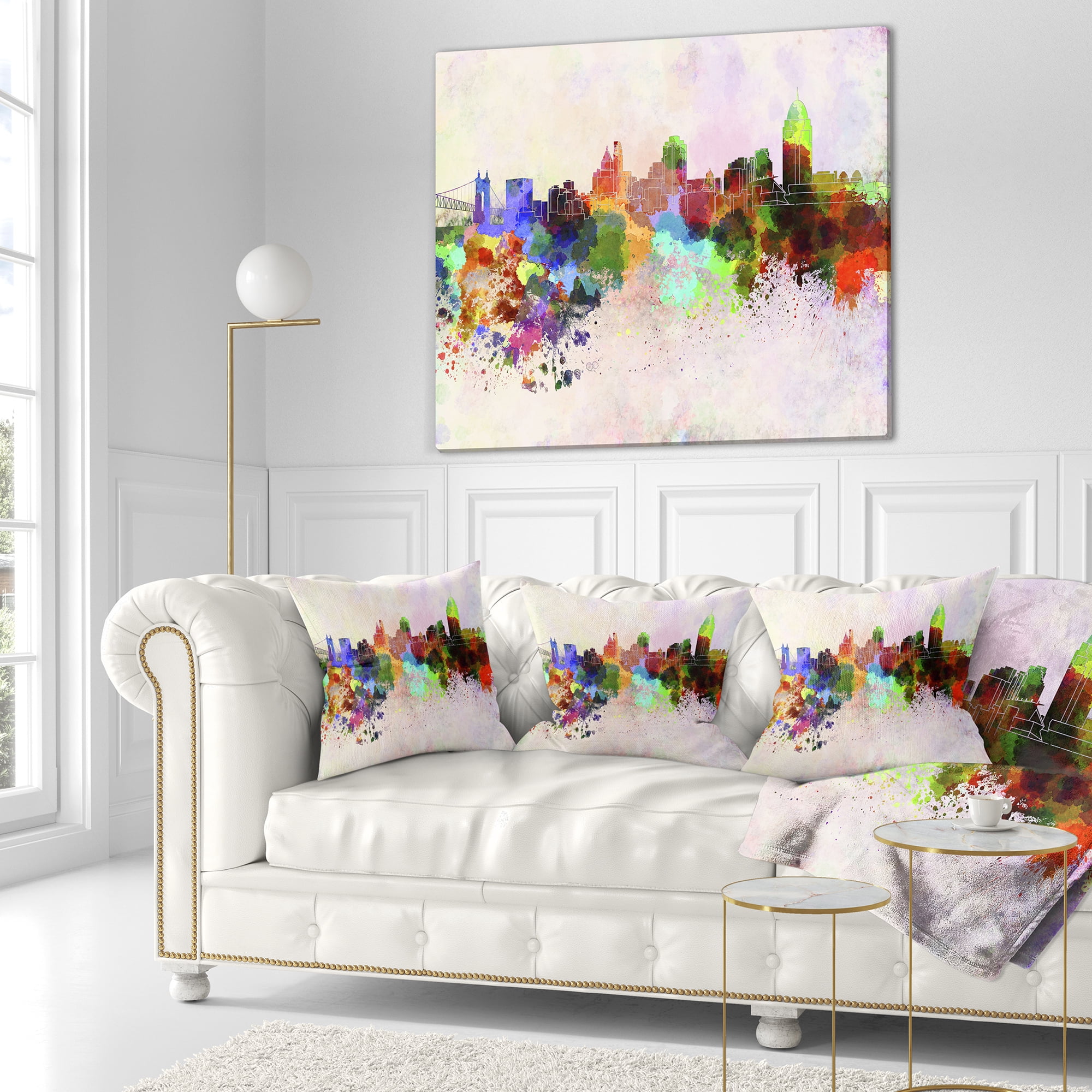 Designart Cincinnati Skyline - Cityscape Throw Pillow - 16x16
