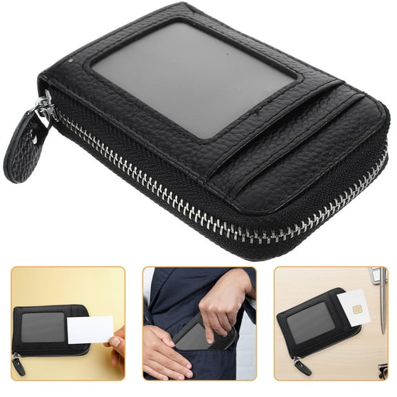 HEALEEP 1Pcs Insurance Card Holder Credit Case Organizer Holder Rectangular Zipper Closure Black Multiple Pockets