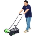 thumbnail image 2 of Lawn Mower, iRerts 16 Inch 5 Blade Push Reel Lawn Mower with Grass Catcher, Adjustable Blade Height, Lightweight Manual Lawn Mower for Backyard Garden Park Lawn, Green, 2 of 9