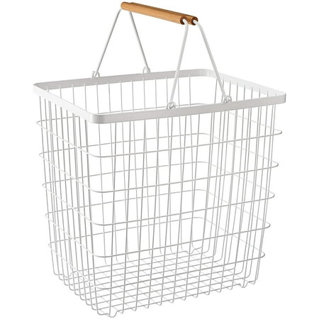 Wire Laundry Basket With Wooden Handles Large Hamper Tall Clothes Storage Bin Organizer For Toys Books 14 7 X 11 15 Inches White Canada Wire Laundry Basket With Wooden Handles, Large Wire Baskets For Toy Storage