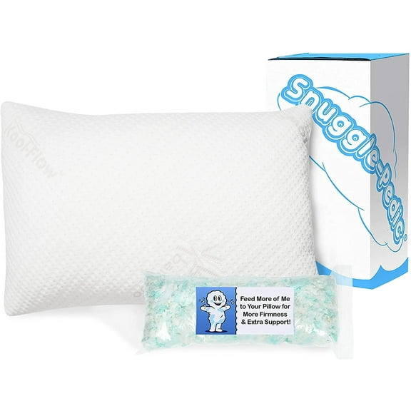 Snuggle-Pedic Adjustable Shredded Memory Foam Pillow with Cooling Bamboo Cover, Luxury Support for Side, Back or Stomach Sleeper, Queen