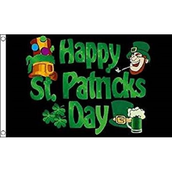 3x5 Happy St Patricks Day Polyester Black Flag 3'x5'