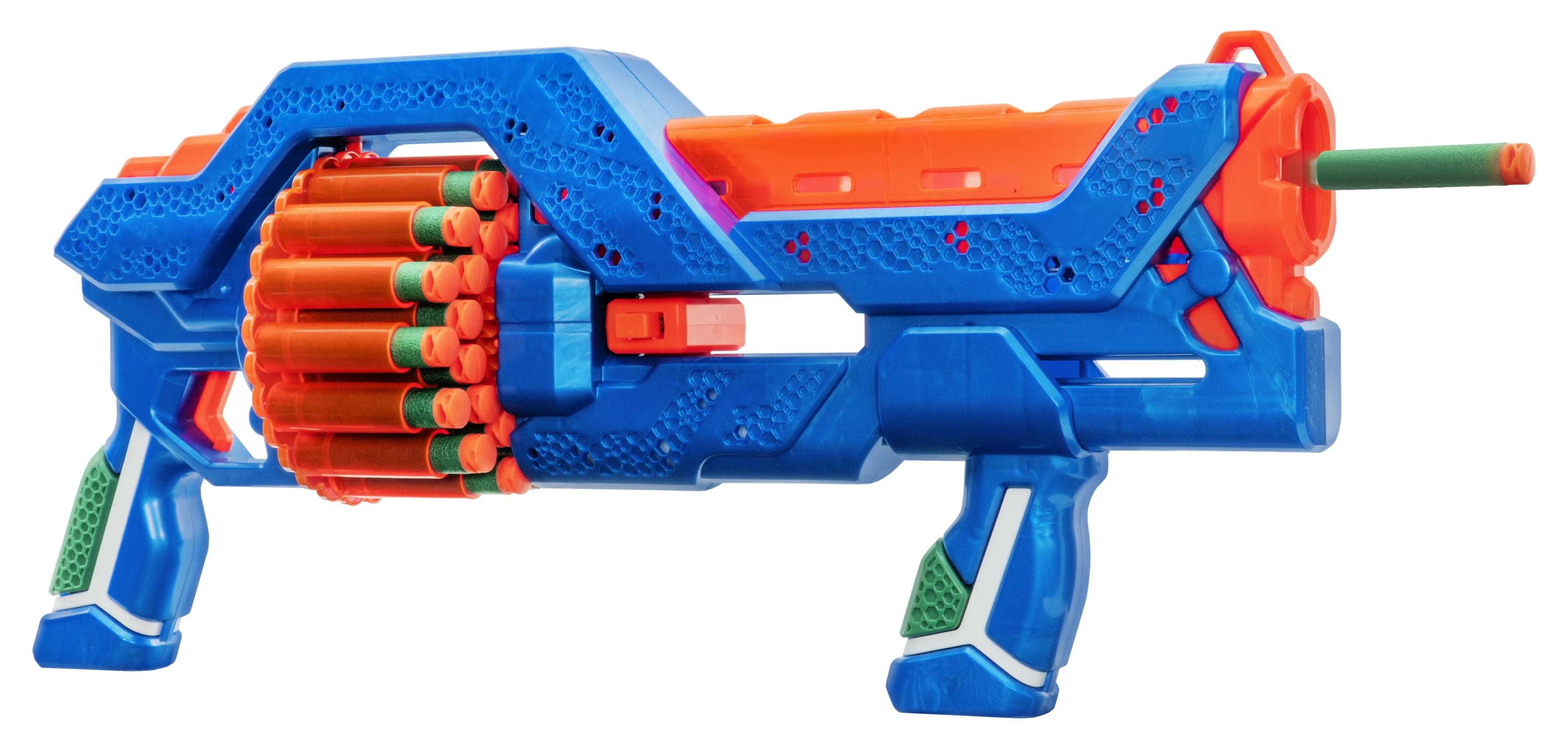 Air Warriors Mayhem Outrage 30-Dart Drum Pump Action Dart Blaster with 30 Accu-Blast™ Darts, Shoots Up to 80 Ft, Ages 6+