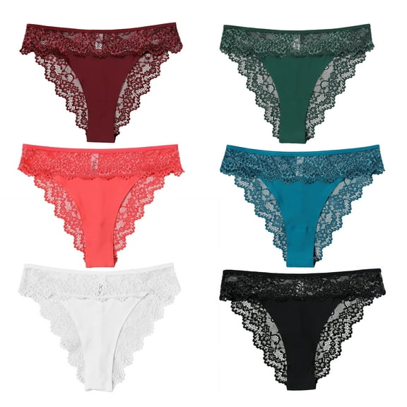 Solavia Lace Panties for Women, Soft Breathable Lace Bikini, Cheeky Underwear, Seamless leg openings, 6-Pack, Size S to XXL