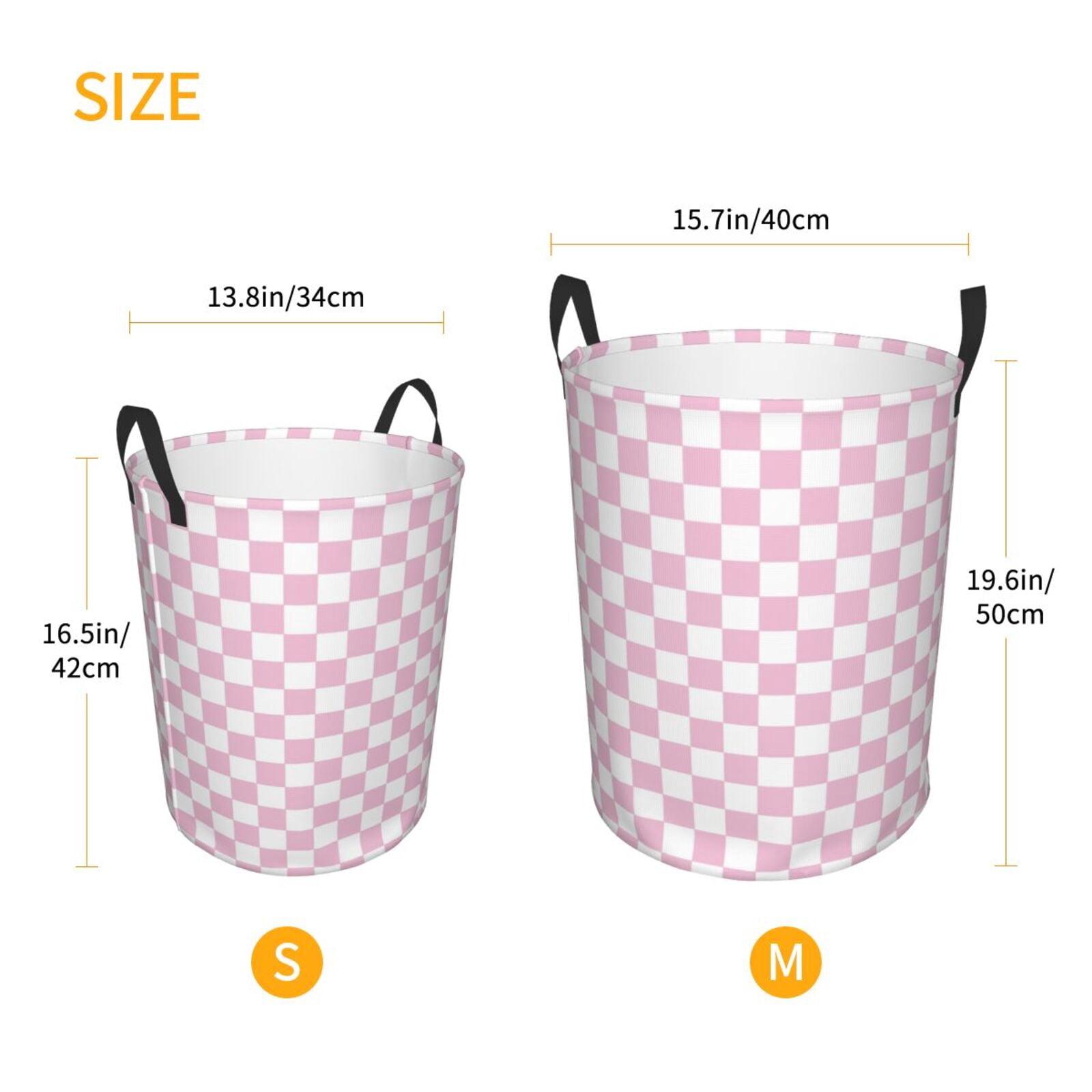 Large Laundry Basket with Handles - chessboard&nbsp;pink white cute Kids Baby Dirty Clothes Laundry Hamper for Bedroom Aesthetic