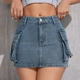 thumbnail image 2 of Women Distressed Denim Cargo Skirt Mini Y2K Flap Pockets Skirts Slim Fit Jean Skirt Blue L, 2 of 7