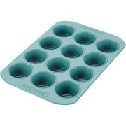 Farberware purECOok Hybrid Ceramic Nonstick Bakeware Muffin and Cupcake Pan, Aqua, 12-Cup