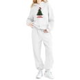 thumbnail image 4 of Conjunto de sudadera con capucha de manga larga para niños con estampado invernal y pantalones deportivos con lazo en las piernas, deportivo informal con forro polar para mayor calidez, conjunto de do, 4 of 5