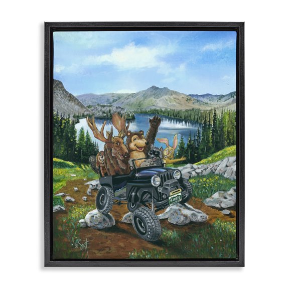 Stupell Industries Farmhouse Woodland Animals Off-Roading Black Floating Frame Canvas Art, 17 x 21, by Scott Westmoreland