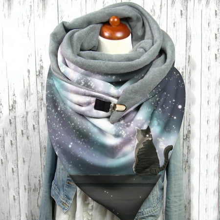 

Honeeladyy Clearance under 10$ Women Winter Print Button Soft Wrap Casual Warm Scarves Shawls