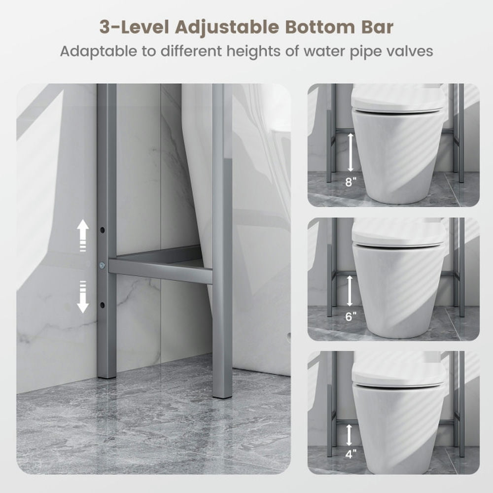 Finihen Toilet Storage Rack, Towel Rack, Towel Holder, 3-Tier Over-The-Toilet Bathroom Spacesaver Storage Rack, for Bathroom, Silver