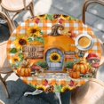 thumbnail image 2 of Fall Pumpkins Round Tablecloth, Fitted Table Cover with Elastic for 45"-54" Round Tables, Thanksgiving Sunflowers Rustic Orange Plaid Table Cloth Outdoor Indoor Dinning Party Waterproof Tablecloths, 2 of 7