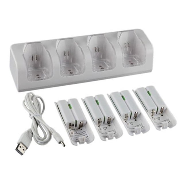 Soporte de carga,4Pcs 2800mAh Células recargables y Wii Cell Charge Dock Stand para Wii Remote Switc TOMSHOO Blanco