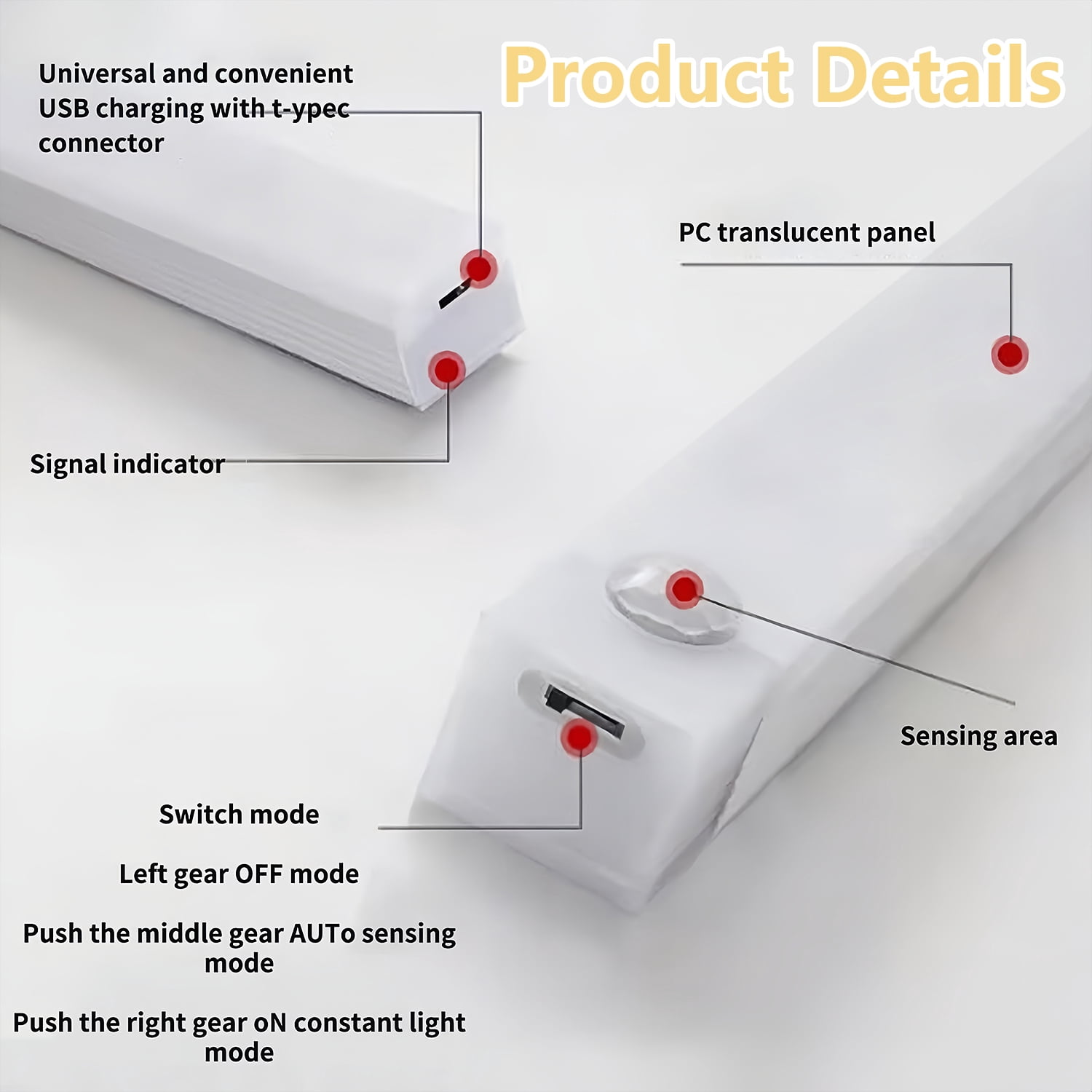 6 Pack LED Under Cabinet Lights,Dimmable Motion Sensor Light,Sticky Lamps Closet Light,USB Rechargeable LED Lights for Kitchen Hallway,11.81 x 0.78 in,White