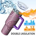 thumbnail image 2 of Leak Proof 40oz Boho Mandala Travel Tumbler with Handle, Flip Straw Lid and Straw – Vacuum Insulated Stainless Steel Mug Gift, 2 of 5