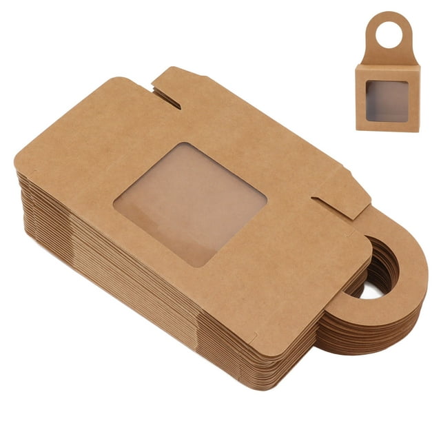 Caja de papel Kraft para botellas de vino, 25 unidades, con gancho para colgar y ventana, cajas de regalo Kraft plegables