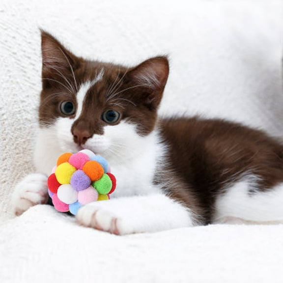 Gallickan Cat Toys Balls with Bells, Self-Play Cat Plush Ball Toys, Interactive Cat Toys for Indoor Cats and Kittens, Suitable for Small Pets Entertainment - E