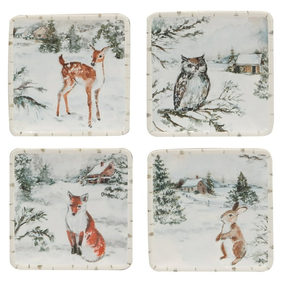 Certified International  Winter Frost 6" Canape/Luncheon Plates, Set of 4 - 6" x 6" x .75"