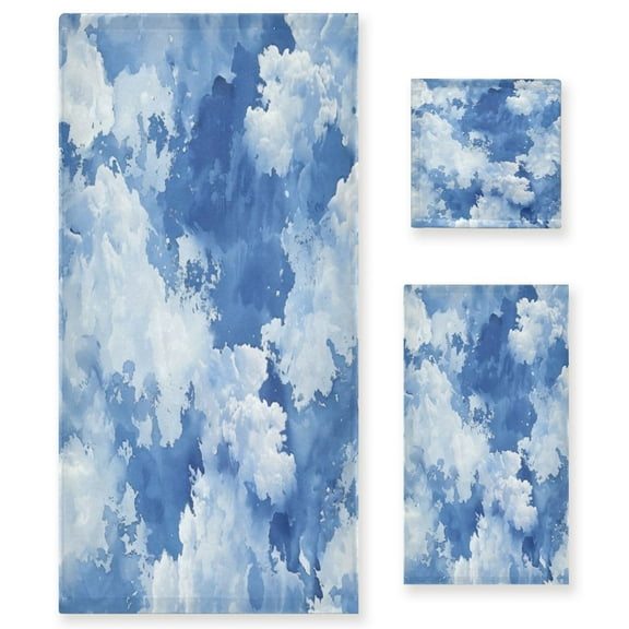 Three-Piece Towel Set Face Towel Towel Set Hand Towel Bath Towel Cotton Bath Towels Bath Towel Sets Hand Bath Towels Blue Cloud