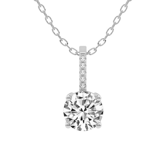 Diamond Pendant Necklace For Women | 1 Carat IGI Certified Round Shape Lab Grown Diamond | Lucida Four Prong Lab Diamond Pendant Necklace In 14K White Gold | FG-VS1-VS2 Quality Friendly Diamonds