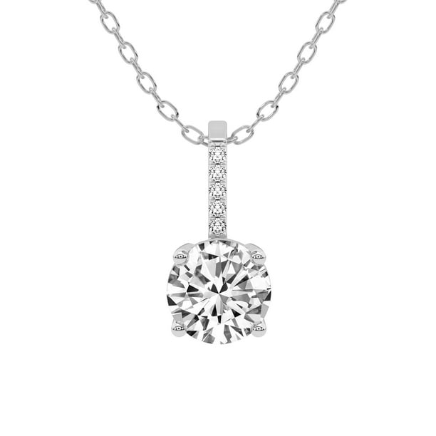 Diamond Pendant Necklace For Women | 1 Carat IGI Certified Round Shape Lab  Grown Diamond | Lucida Four Prong Lab Diamond Pendant Necklace In 14K White 