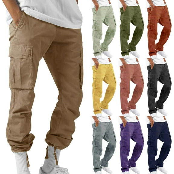 Baggy Cargo Pants Men Drawstring Athletic Work Joggers with Multi Pockets Loose Fit Casusal Outdoor Hiking Pants Army Green M