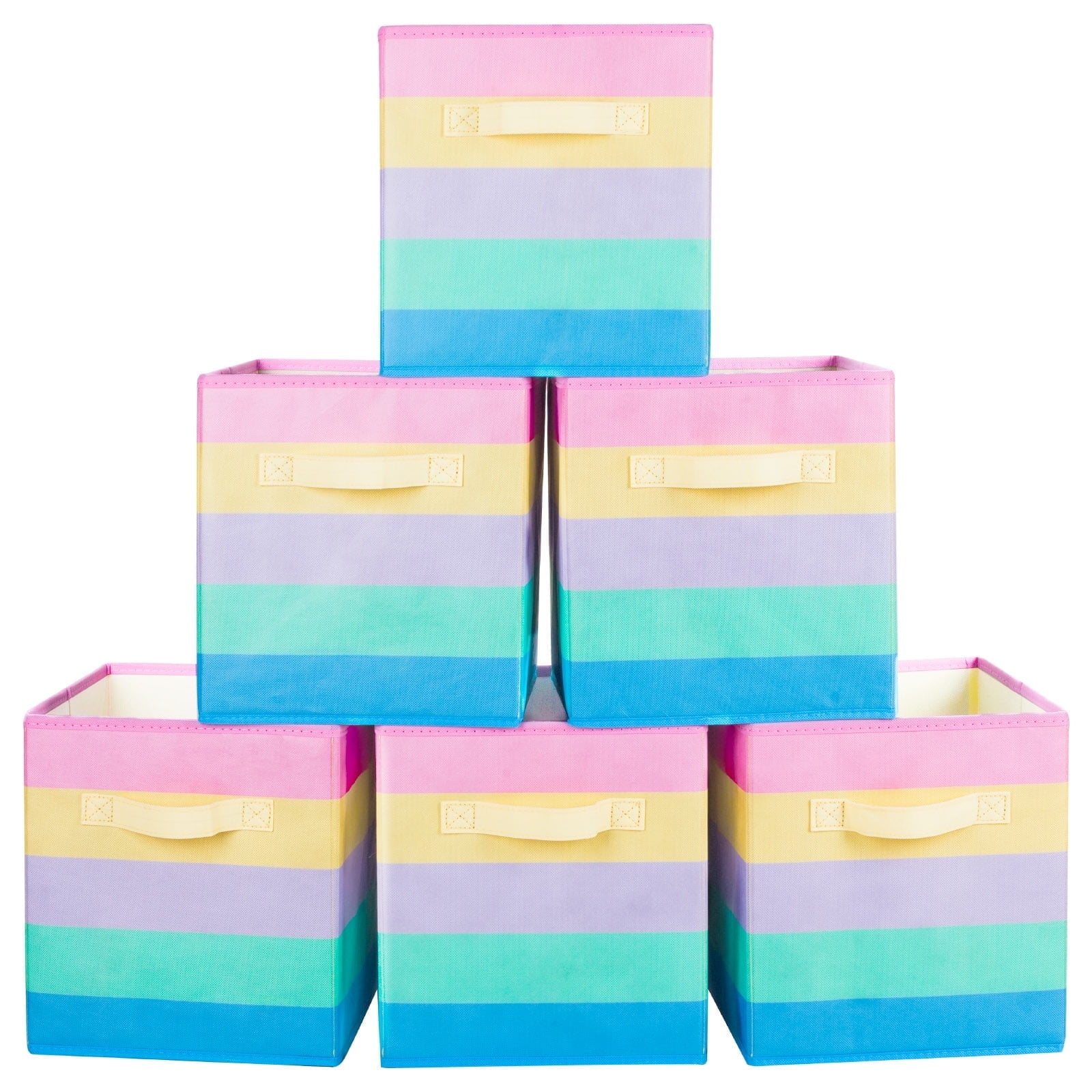 YOYTOO Collapsible Fabric Cube Storage Bins (10.5" x 10.5"), 6 Pack Cube Organizer Basket Bins, Multicolor