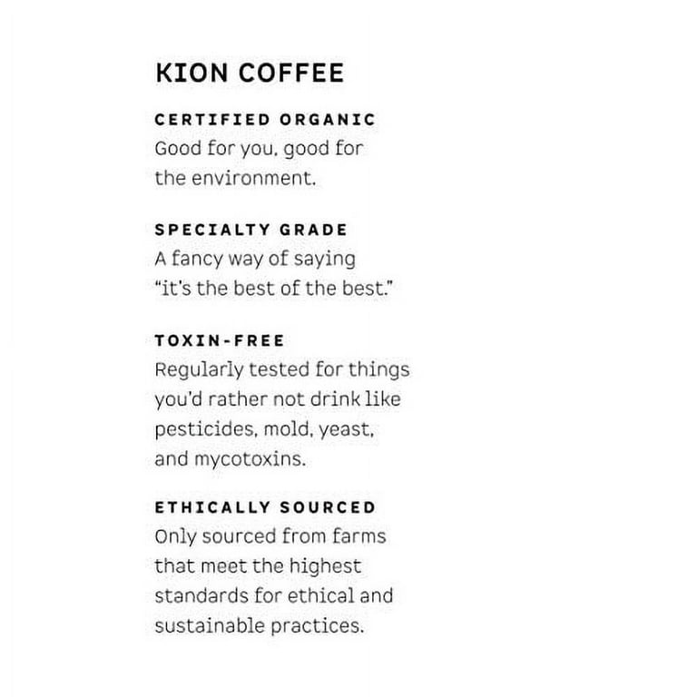 Kion Organic Ground Coffee, Tested for Toxins, Ethically Sourced, Rich,  Bold, and Smooth, Medium Roast 12 Oz (1 Pack)