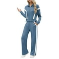 thumbnail image 2 of HAPIMO Women 2 Piece Outfits Color Block Sweatsuit Casual Fleece Matching Sets Sweatshirts Pockets Tracksuits Discount Blue M, 2 of 7