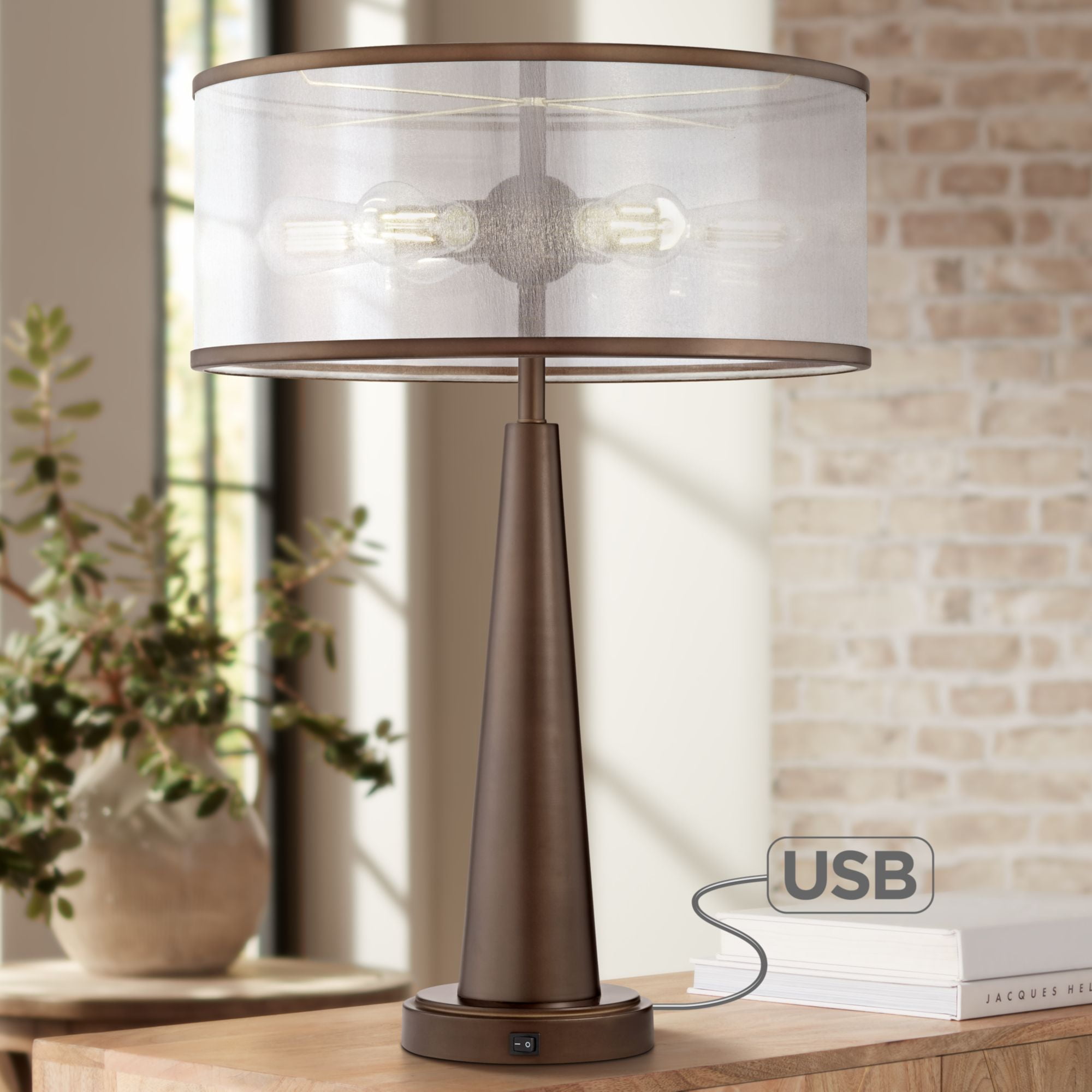 Franklin Iron Works Apollo Industrial Modern Table Lamp With Usb Port