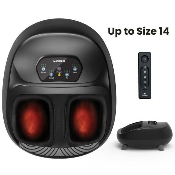 Cupilo Shiatsu Foot Massager, Upgraded Full Feet Massager with Remote Control, 3 Heating, 3 Compression, 3 Deep Kneading & Timer for Plantar Fasciitis, Neuropathy, Gifts for Women Men, Fits Up to 14