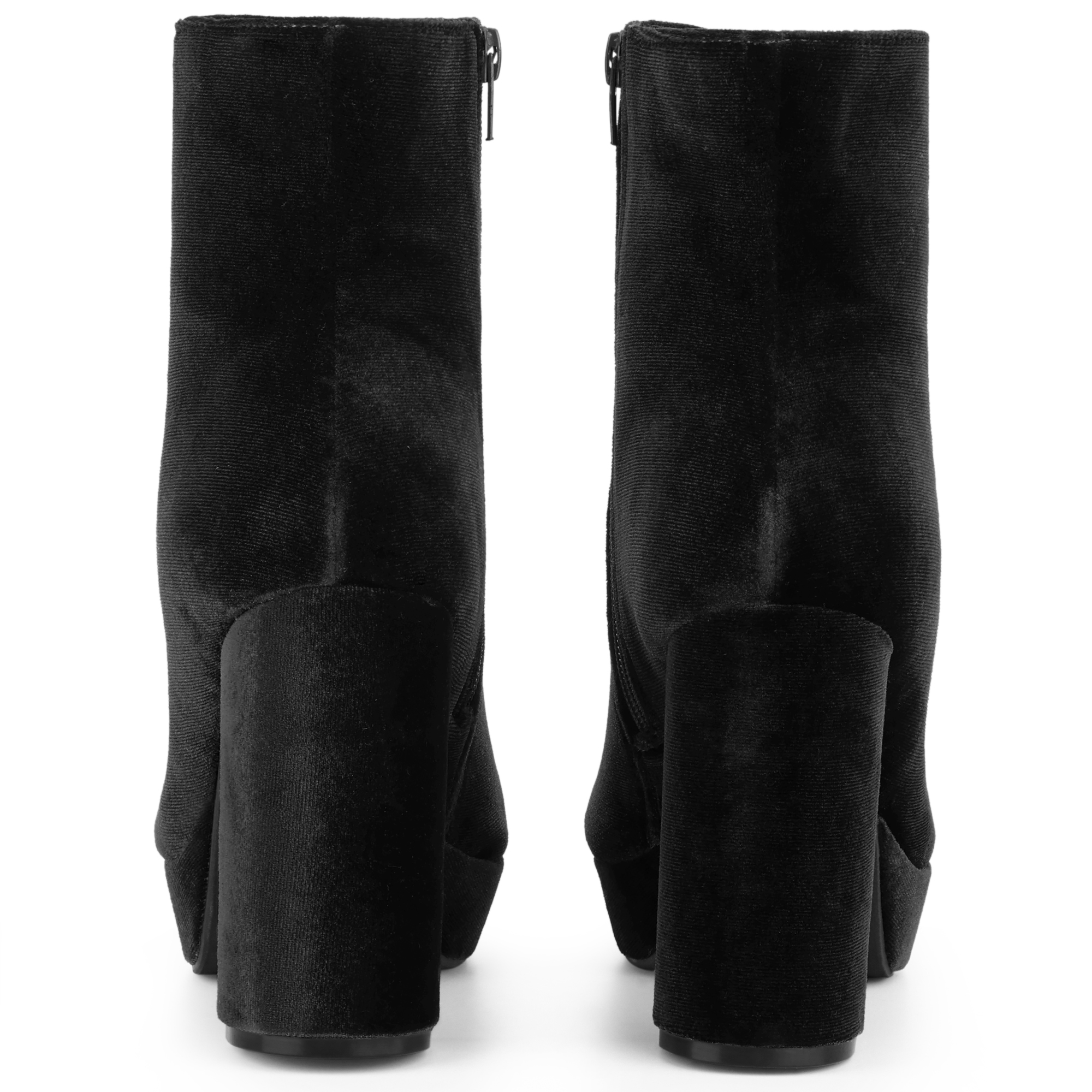 DARING DIVA Platform Block Heels Faux Velvet Ankle Boots Black 7.5