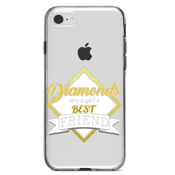 DistinctInk Clear Shockproof Hybrid Case for iPhone 7 8 SE (2020 Model) 4.7" Screen TPU Bumper Acrylic Back Tempered Glass Screen Protector - Diamonds Are a Girl's Best Friend